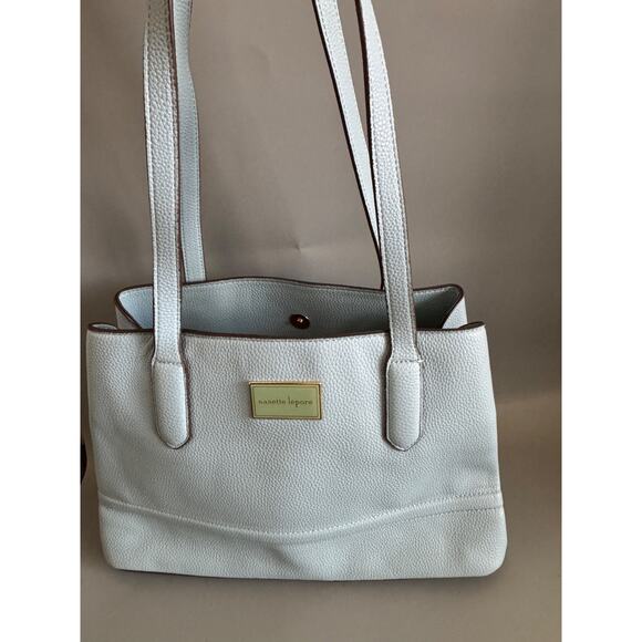 Nanette Lepore Tote Bag Womens Baby Blue Pebbled Faux Leather Shoulder Bag Purse - Picture 3 of 9